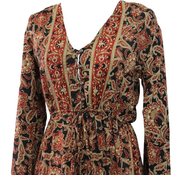 BOHEMIAN LONG SLEEVE BUTTON FRONT MAXI DRESS - Picture 8 of 9